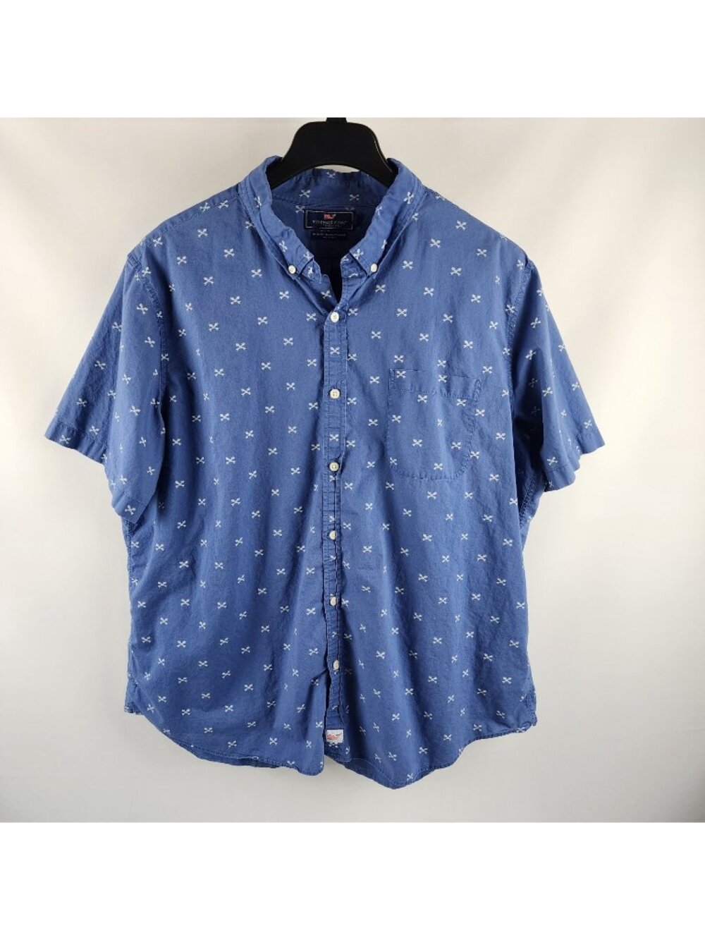 Vineyard Vines Shirt Men XXL Blue Geometric Slim Fit Murray S/S Button Up 1W3687